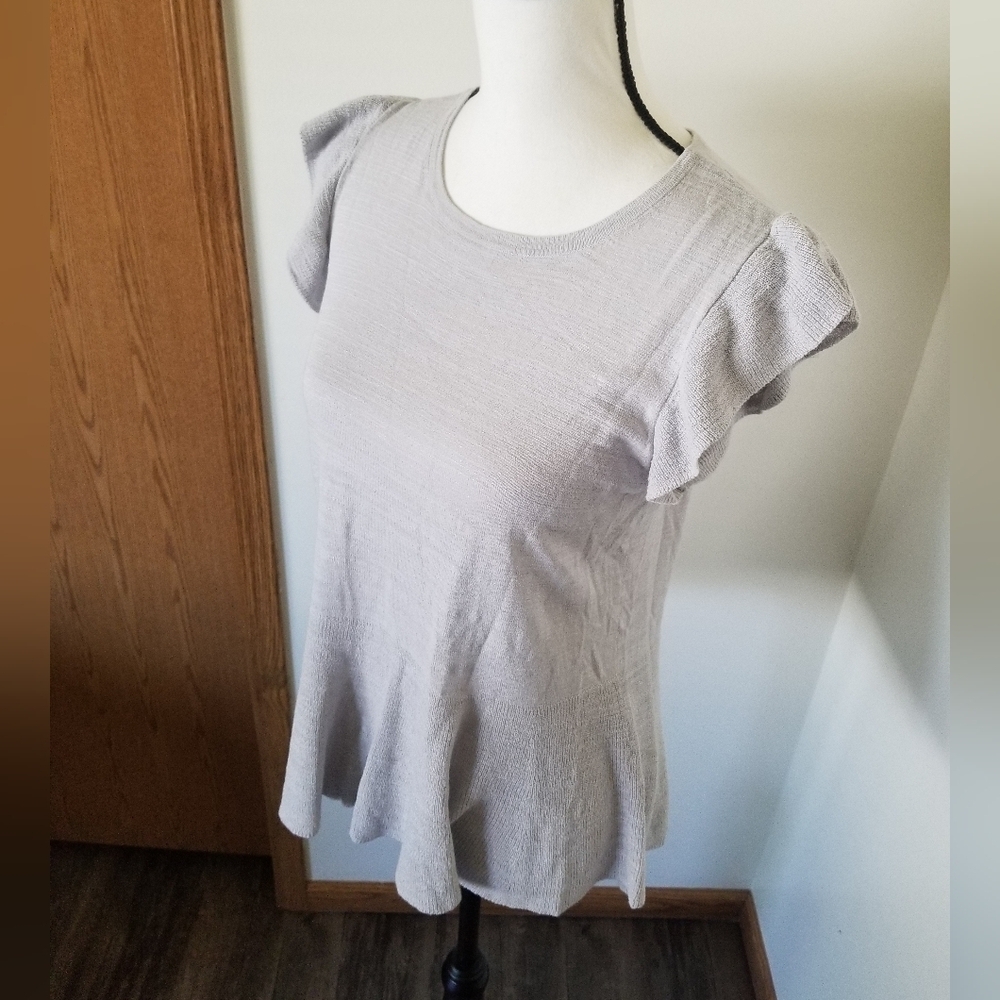 Loft Soft Ruffle Grey Silver Shirt - Picture 3 of 6